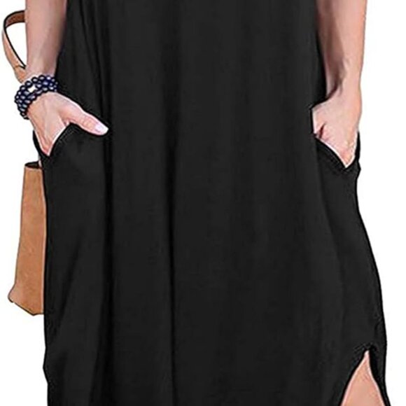 Plus Size Maxi Dress Casual V Neck Pockets Side Slits Summer Loose - Picture 1 of 5
